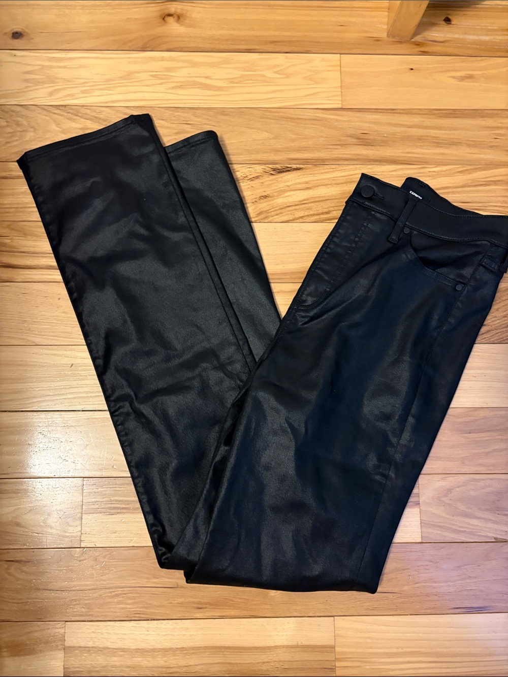 Express Faux Leather 90’s Slim Super High Rise Black Pants (size 8L)